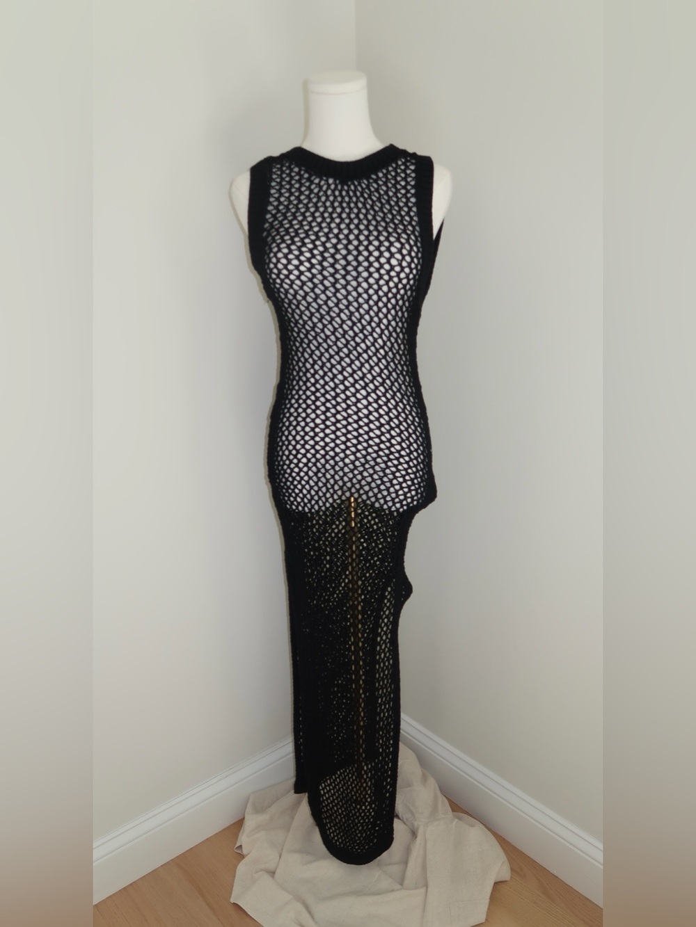 Beach Riot Black Open-Knit Sleeveless Maxi Cover-Up